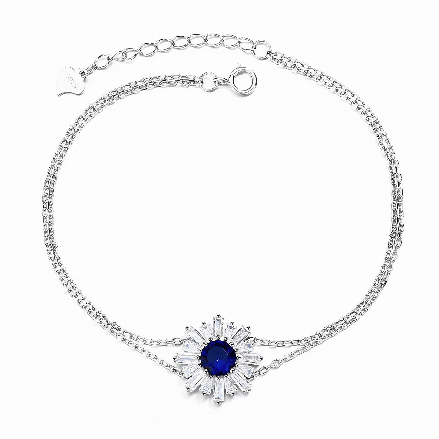 Radiant Sunburst Bracelet with Blue Sapphire Stone Sterling Silver 925 - NAFALUXE