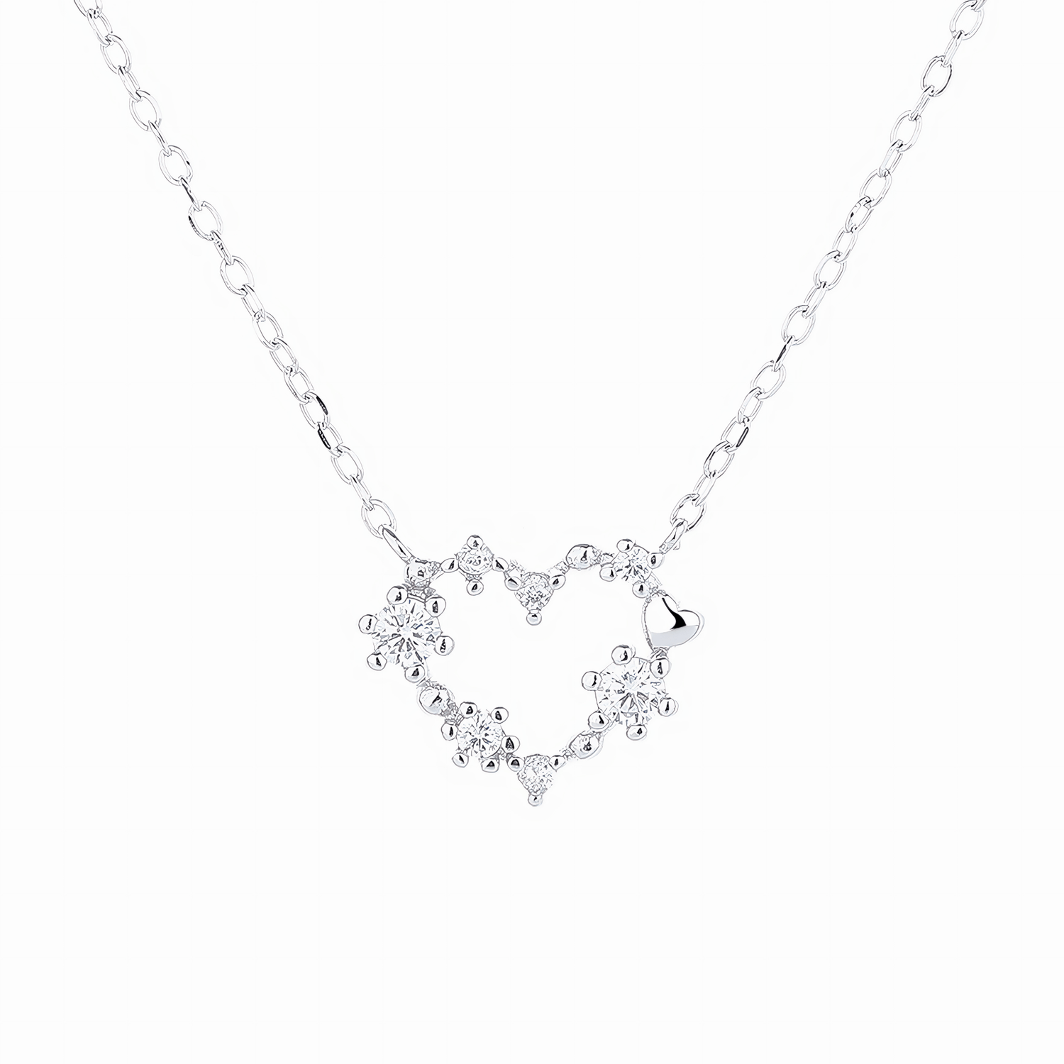 Snowflake Heart Necklace – Sterling Silver with CZ Crystals - NAFALUXE