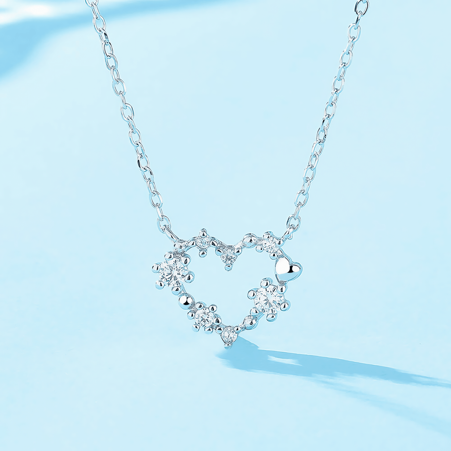 Snowflake Heart Necklace – Sterling Silver with CZ Crystals - NAFALUXE
