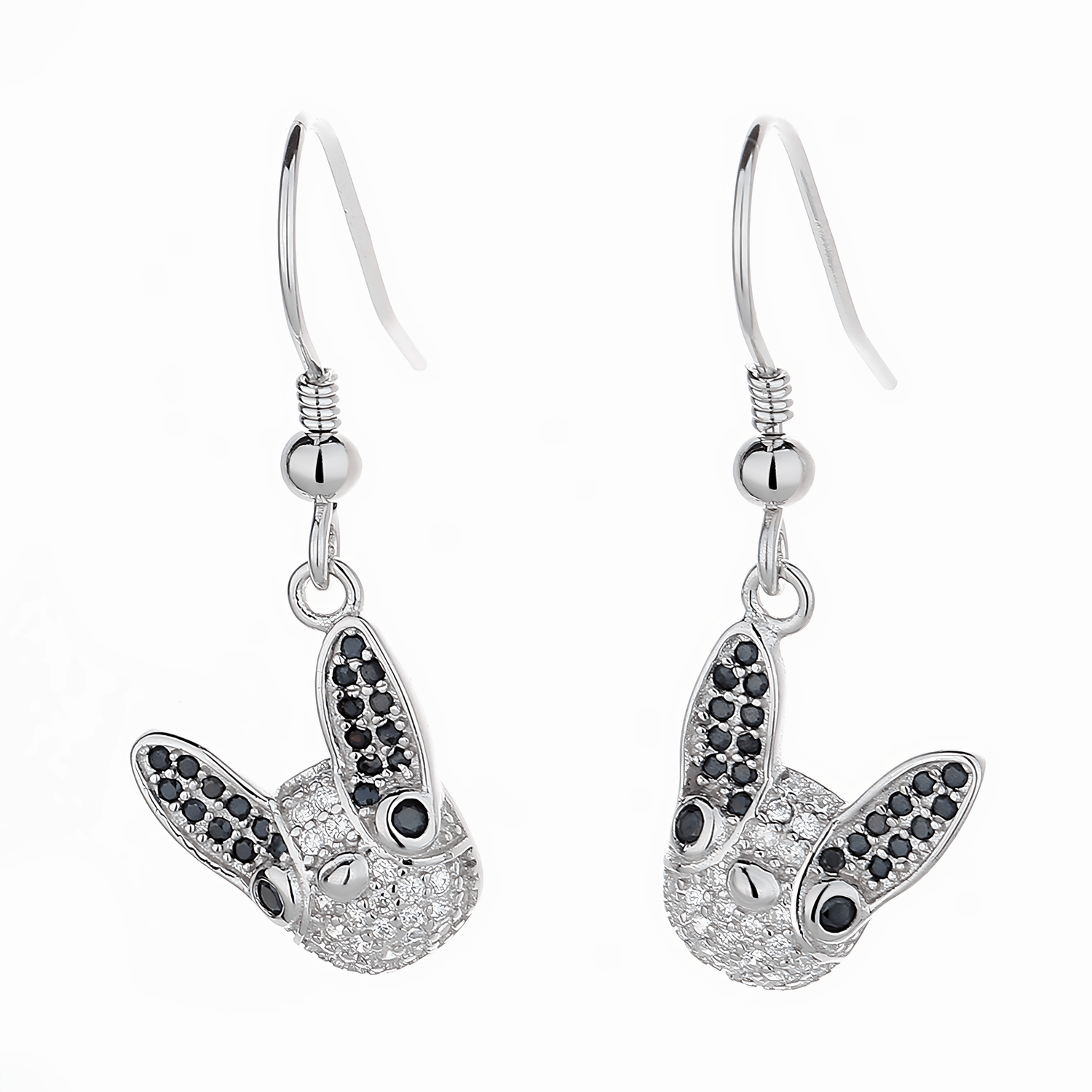 Sparkling Bunny Drop Earrings – Black & White CZ in Sterling Silver - NAFALUXE