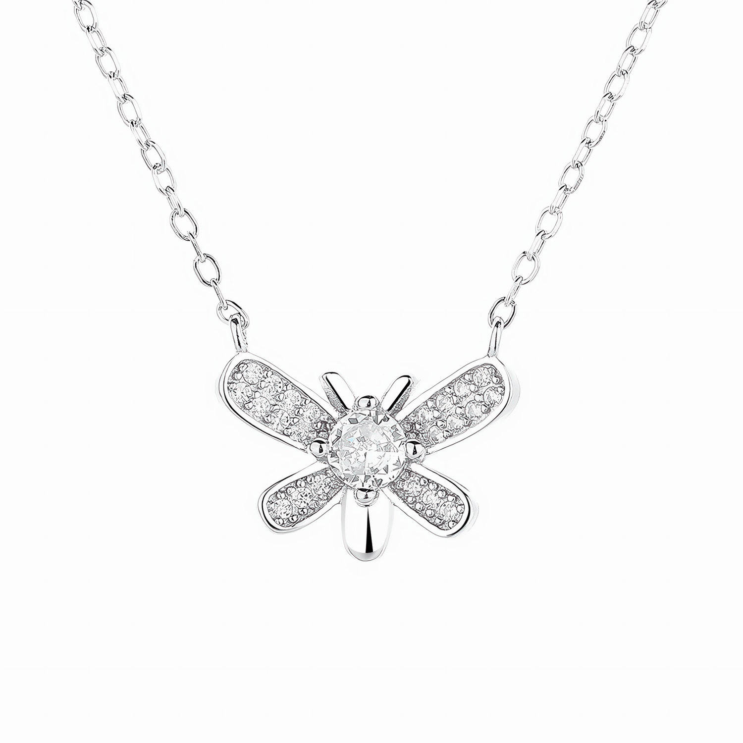 Sparkling Dragonfly Necklace – Sterling Silver with CZ Crystals - NAFALUXE