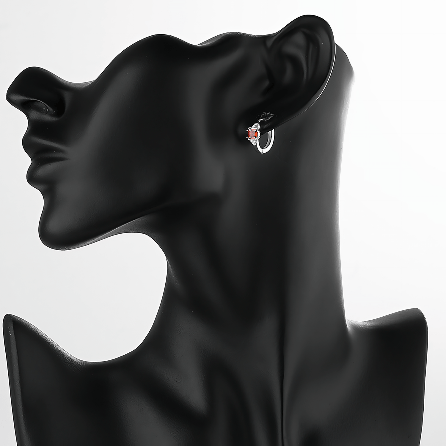 Sterling Silver 925 Hoop Earrings with Red Princess - Cut Stone - NAFALUXE