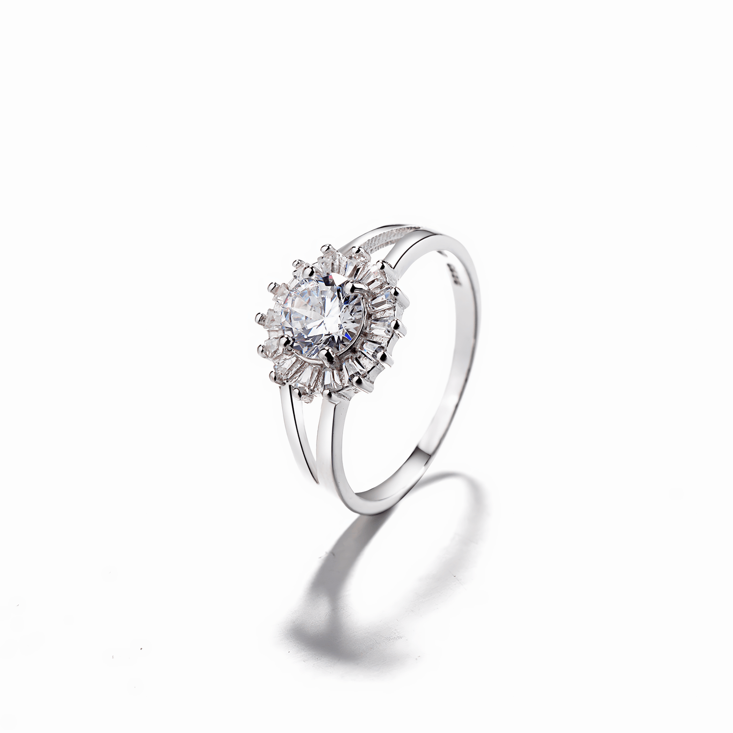 Sunburst Elegance Ring in Sterling Silver with Brilliant Halo - NAFALUXE