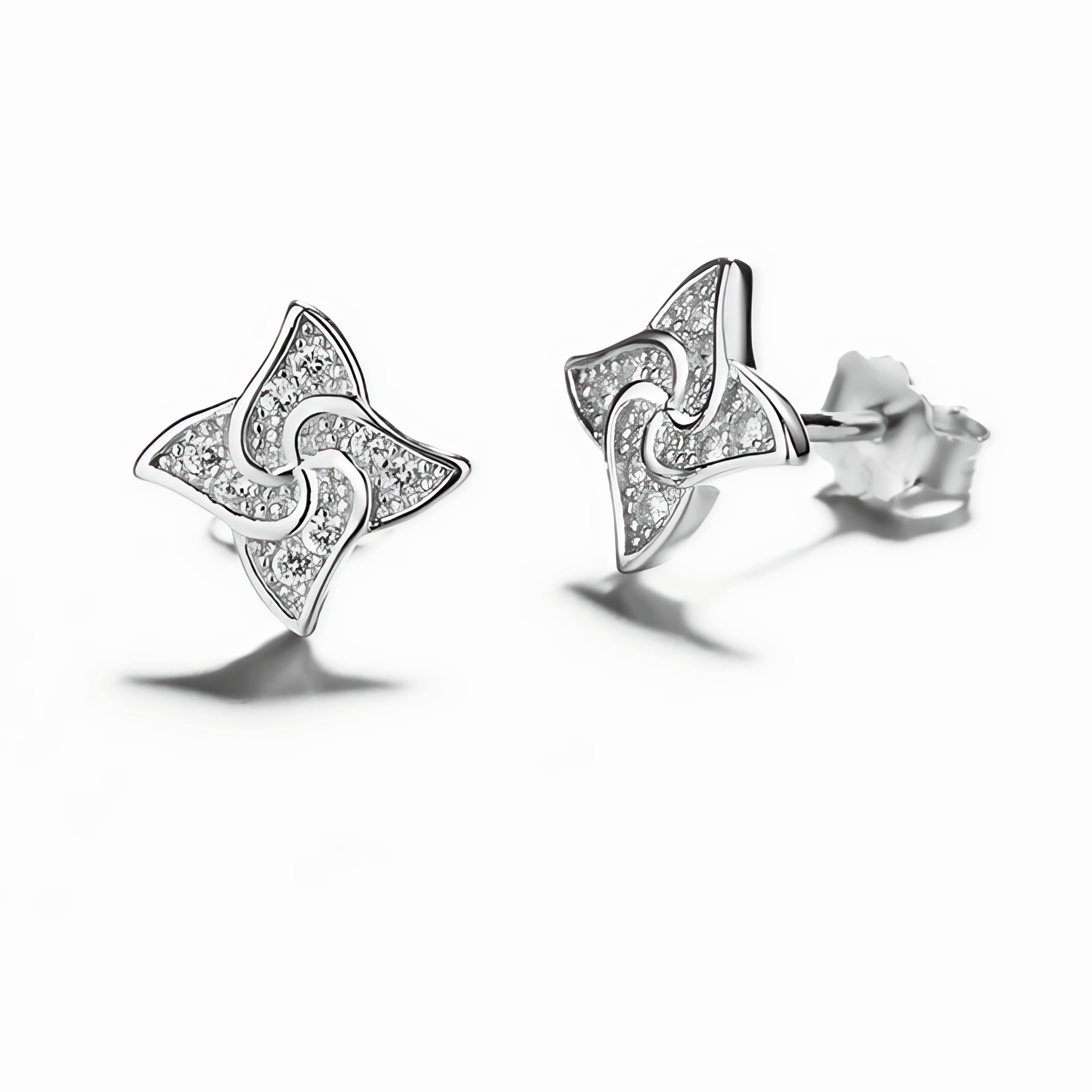 Swirl Star Stud Earrings – Sterling Silver with CZ Crystals - NAFALUXE