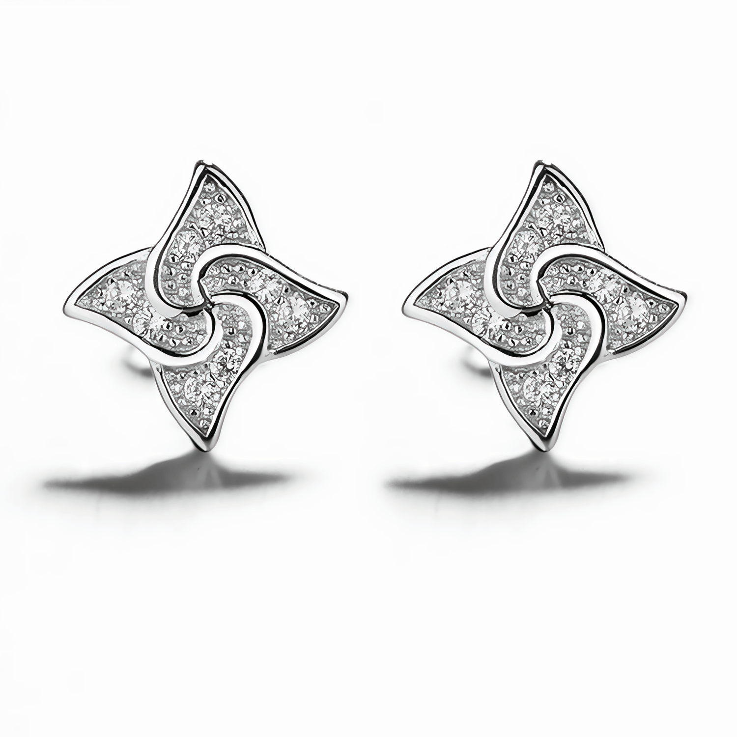 Swirl Star Stud Earrings – Sterling Silver with CZ Crystals - NAFALUXE