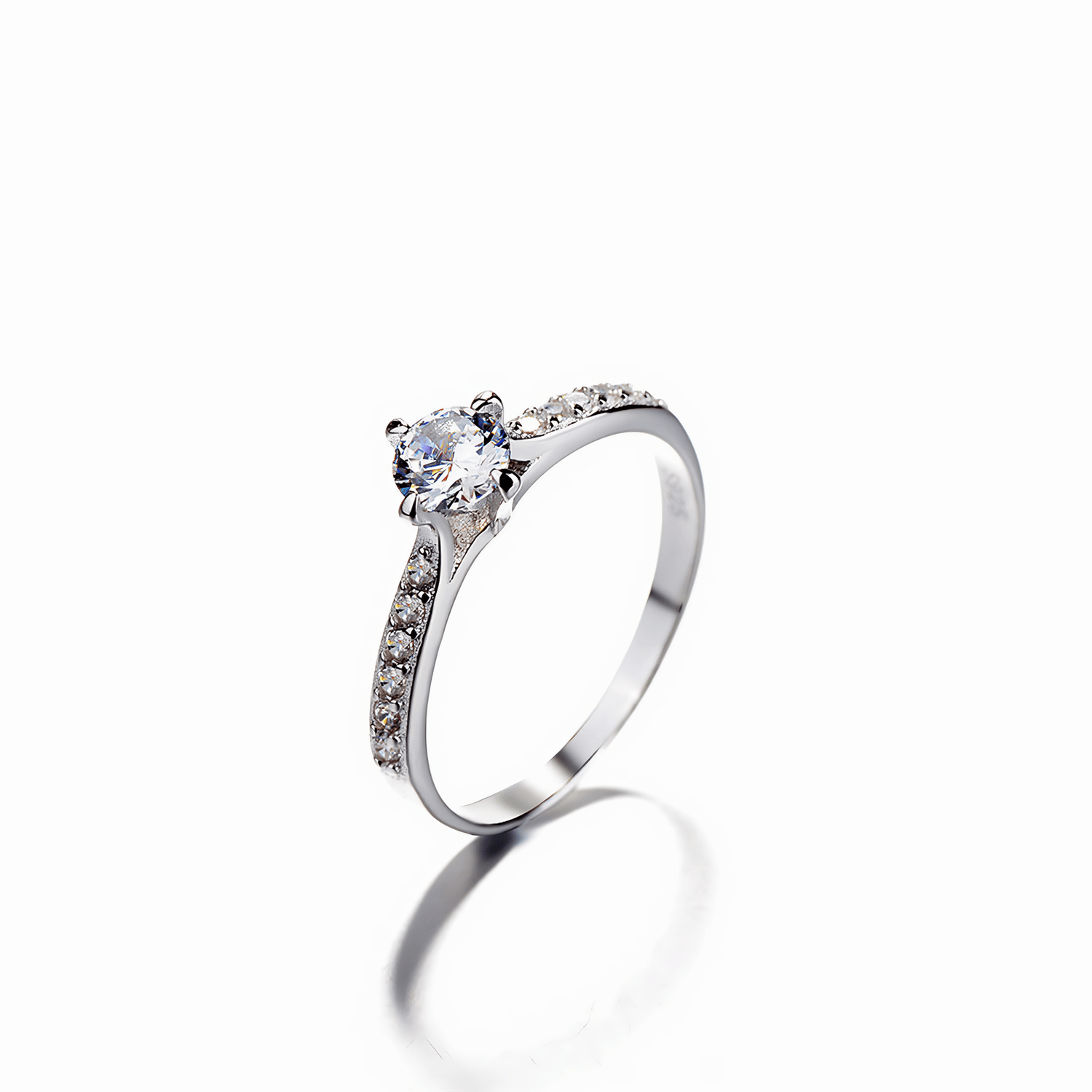 Timeless Grace Solitaire Ring in Sterling Silver with Pavé Band - NAFALUXE