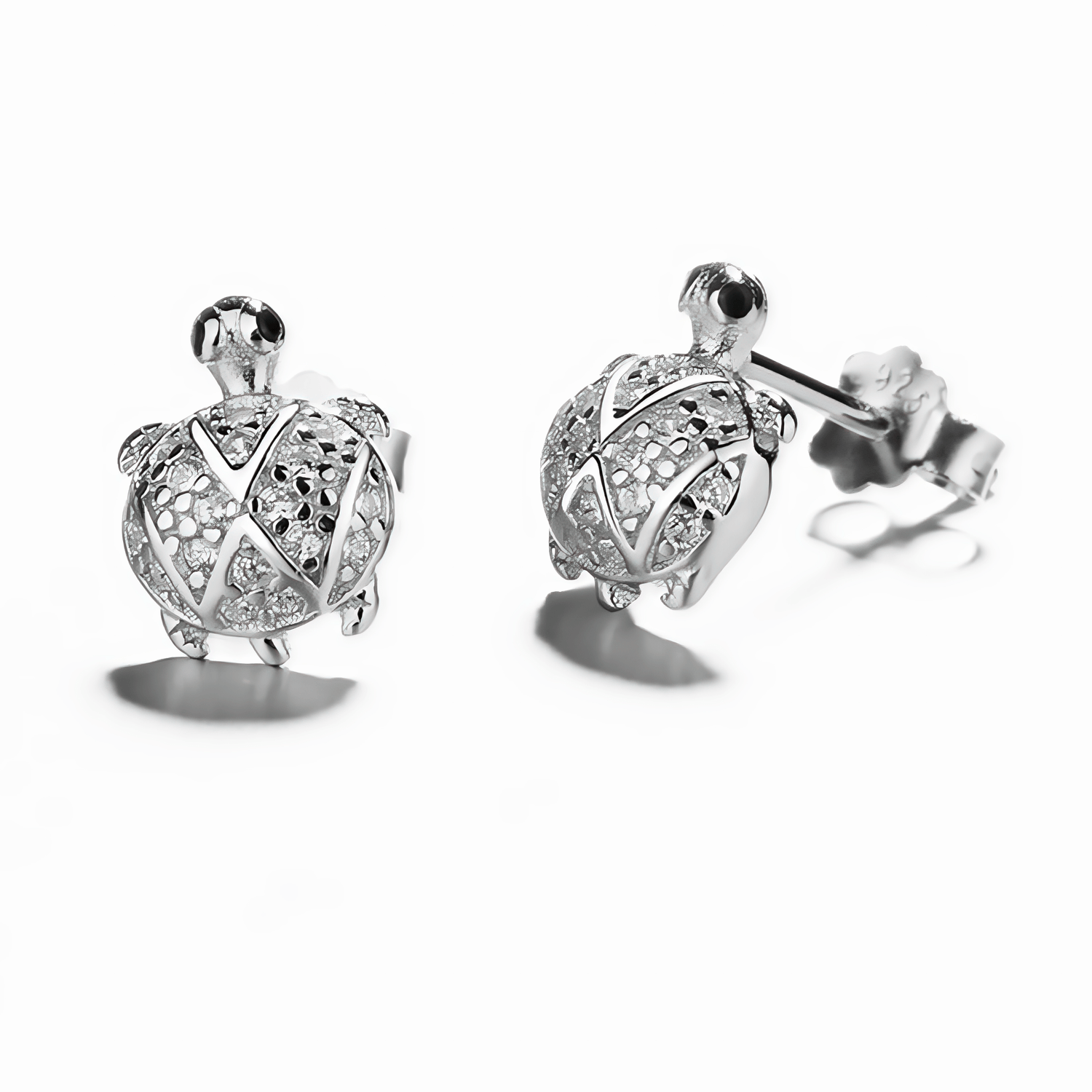 Turtle Stud Earrings – Sterling Silver with CZ Crystals - NAFALUXE