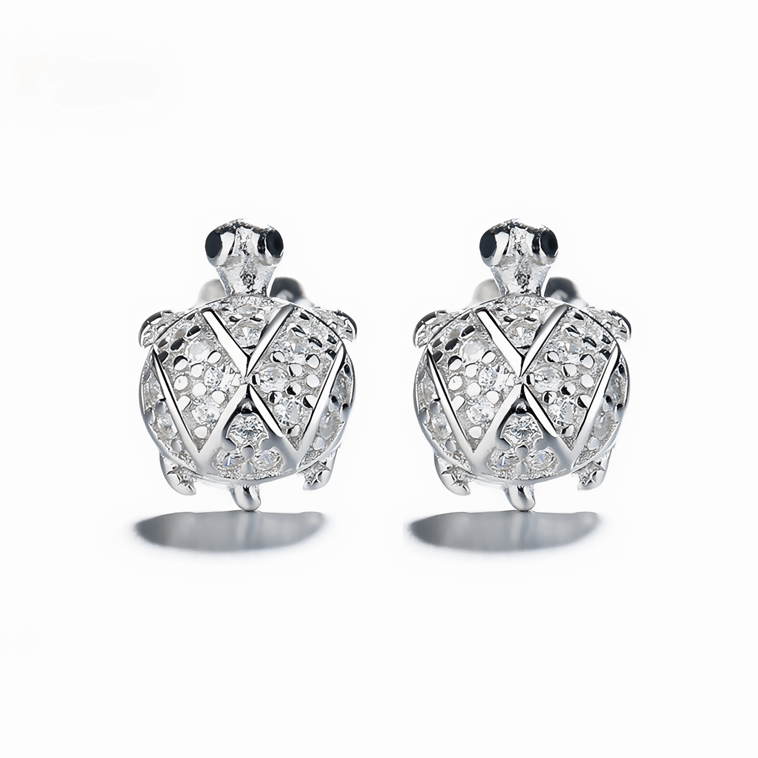 Turtle Stud Earrings – Sterling Silver with CZ Crystals - NAFALUXE