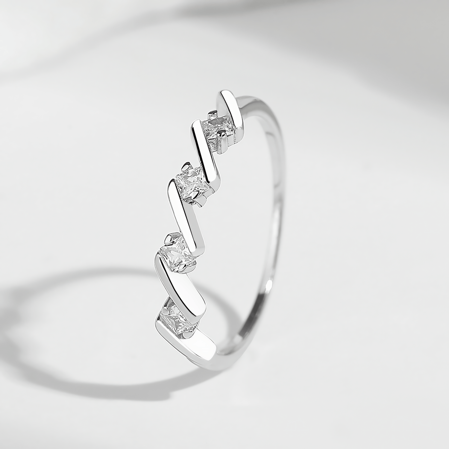 Zigzag Spark – Sterling Silver Ring with Geometric Design and CZ Accents - NAFALUXE