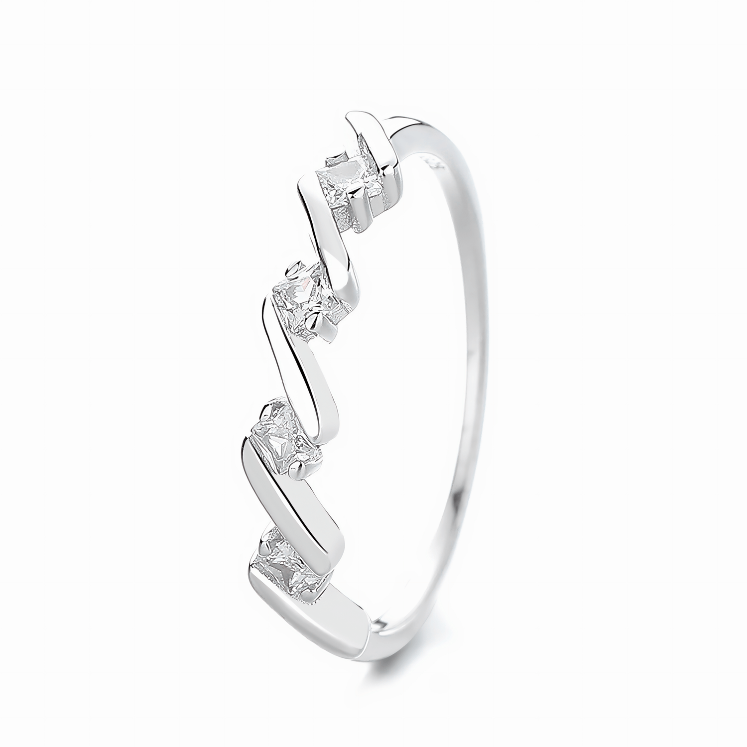 Zigzag Spark – Sterling Silver Ring with Geometric Design and CZ Accents - NAFALUXE