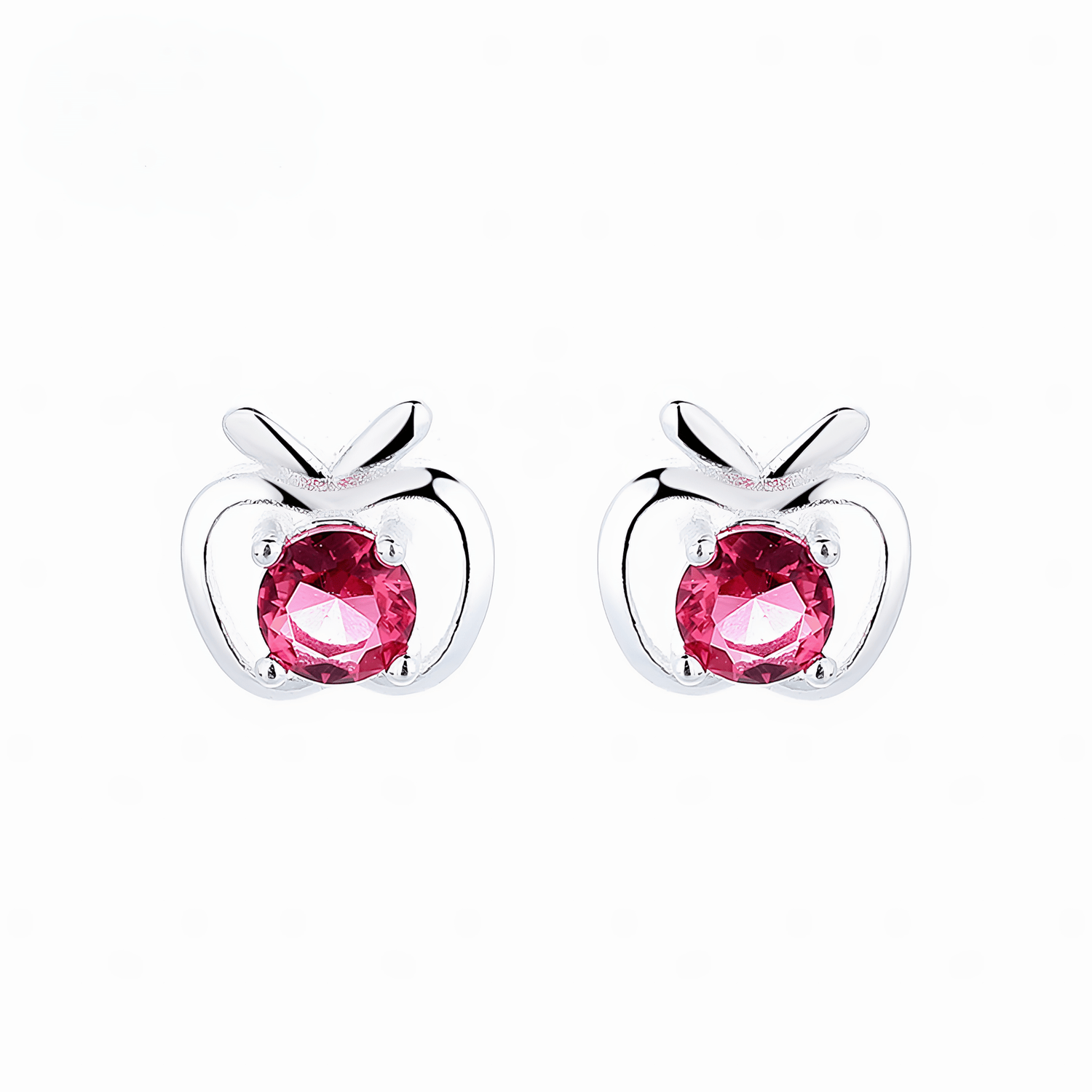 925 Silver Apple - Shaped Studs – Pink Cubic Zirconi - NAFALUXE