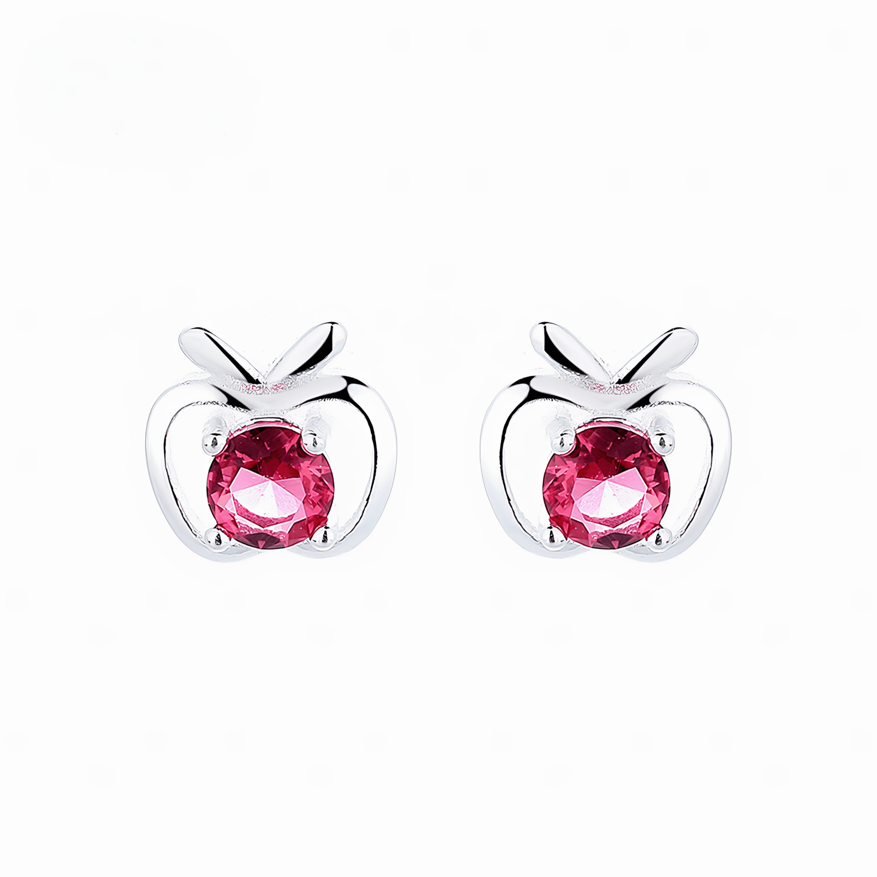 925 Silver Apple - Shaped Studs – Pink Cubic Zirconi - NAFALUXE