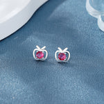 925 Silver Apple - Shaped Studs – Pink Cubic Zirconi - NAFALUXE