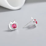 925 Silver Apple - Shaped Studs – Pink Cubic Zirconi - NAFALUXE