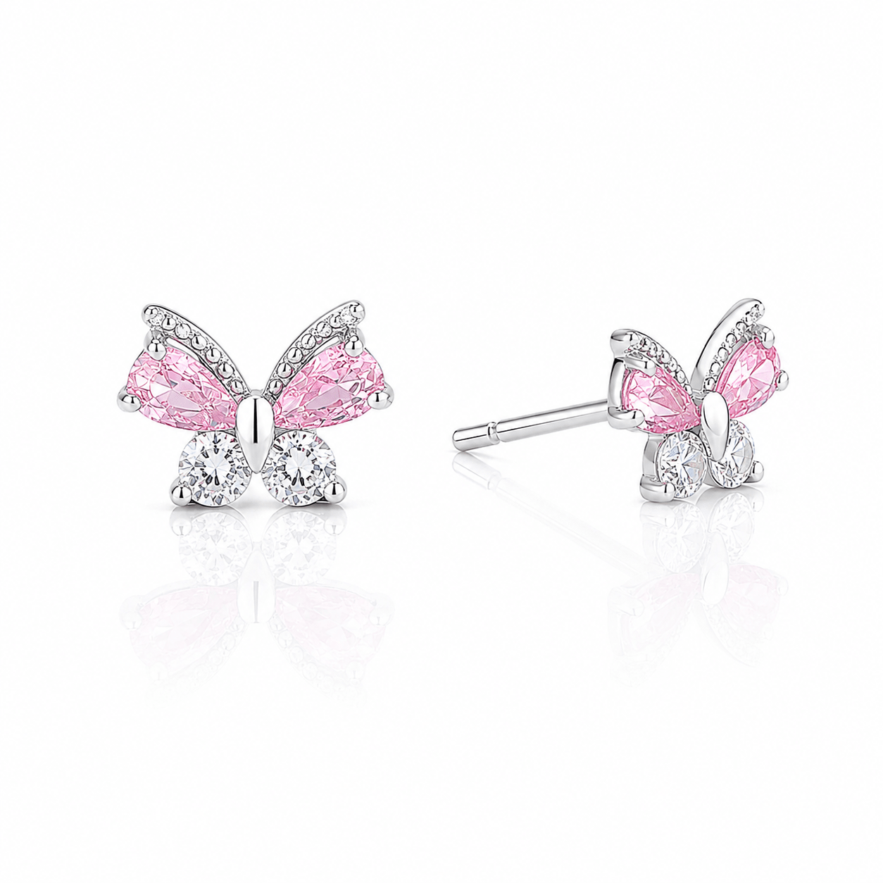 925 Silver Pink Butterfly Studs - NAFALUXE
