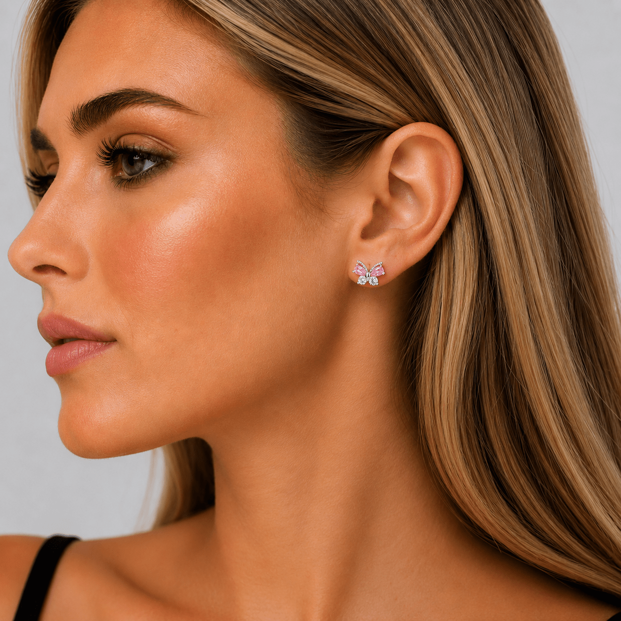 925 Silver Pink Butterfly Studs - NAFALUXE
