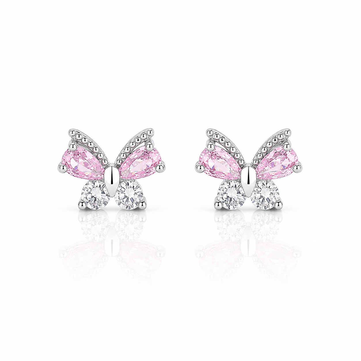 925 Silver Pink Butterfly Studs - NAFALUXE