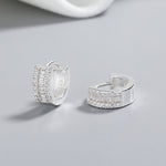 925 Sterling Silver Baguette Huggie Hoop Earrings with AAA Cubic Zirconia - NAFALUXE
