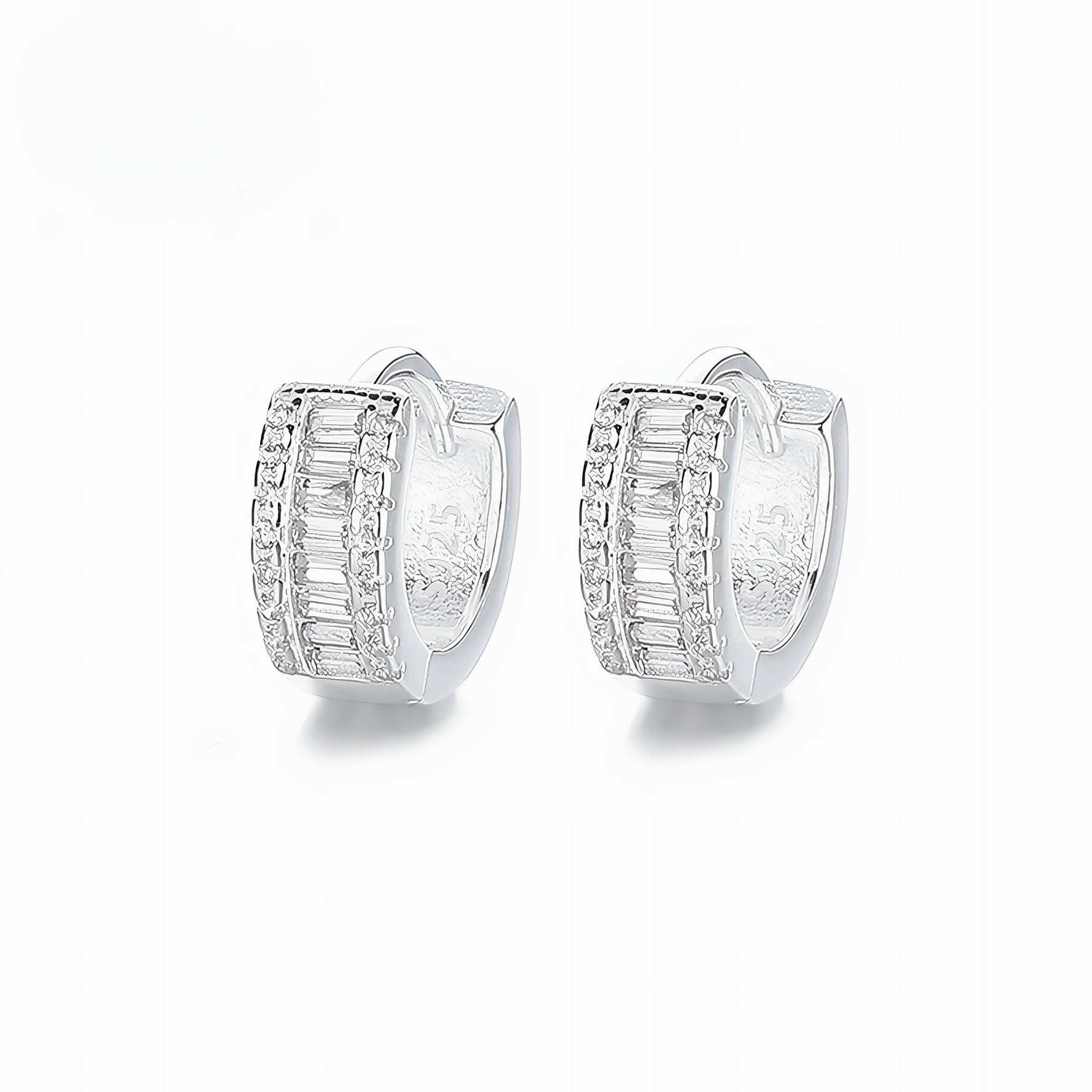 925 Sterling Silver Baguette Huggie Hoop Earrings with AAA Cubic Zirconia - NAFALUXE