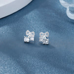 925 Sterling Silver Bow Stud Earrings with AAA Cubic Zirconia Trio - NAFALUXE