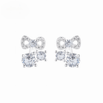 925 Sterling Silver Bow Stud Earrings with AAA Cubic Zirconia Trio - NAFALUXE