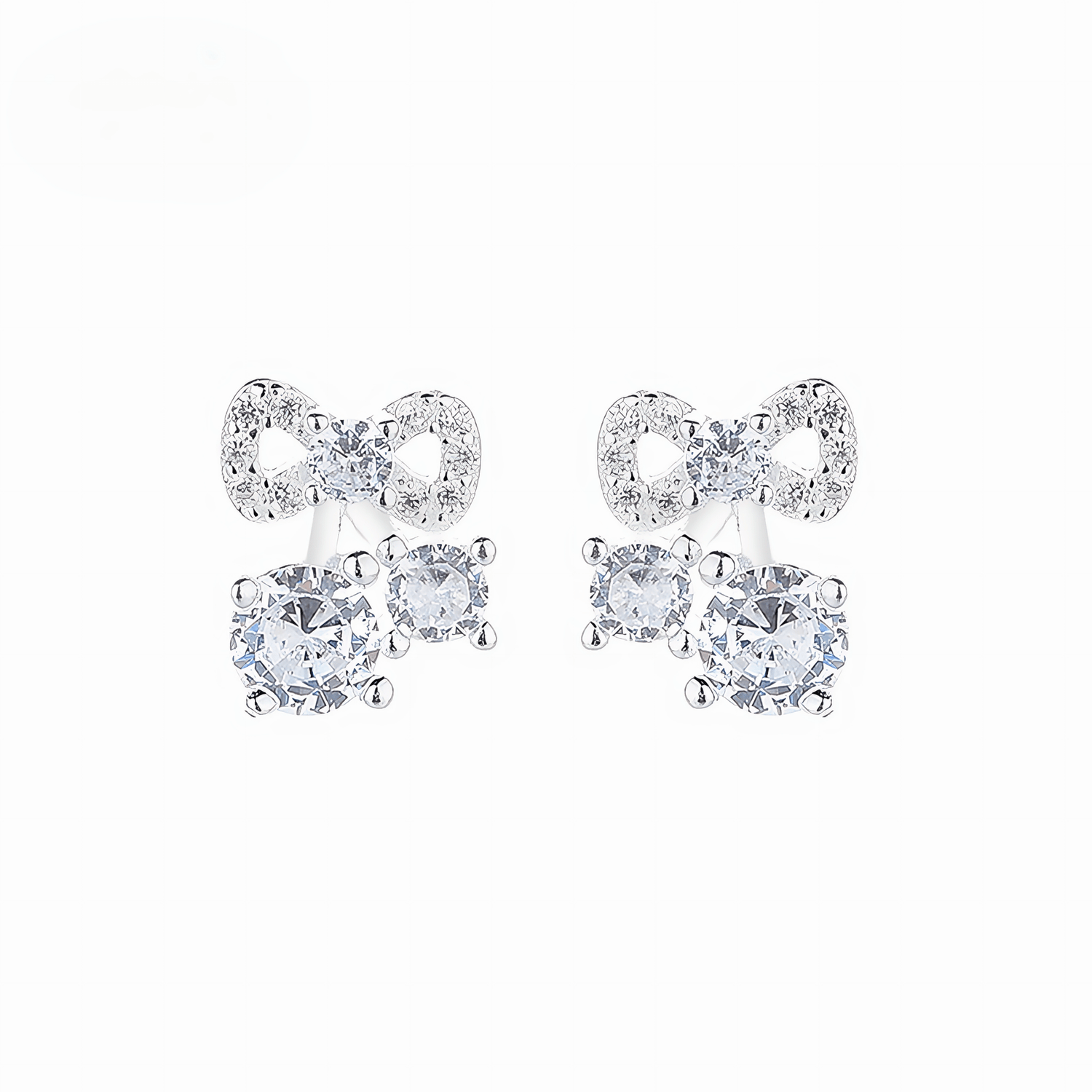 925 Sterling Silver Bow Stud Earrings with AAA Cubic Zirconia Trio - NAFALUXE