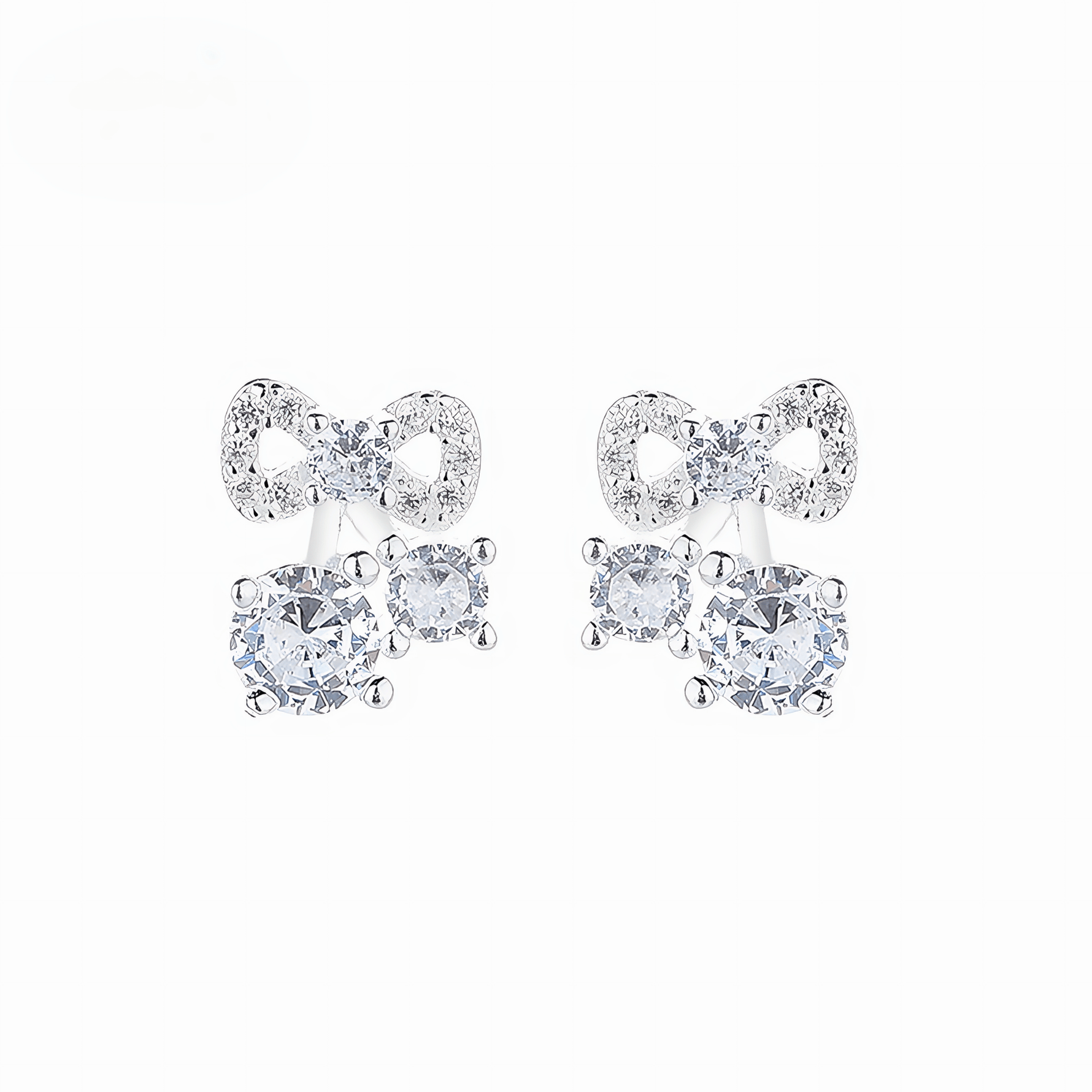 925 Sterling Silver Bow Stud Earrings with AAA Cubic Zirconia Trio - NAFALUXE