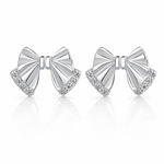 925 Sterling Silver Bow Stud Earrings with AAA Cubic Zirconia - NAFALUXE