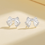 925 Sterling Silver Bow Stud Earrings with AAA Cubic Zirconia - NAFALUXE