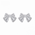 925 Sterling Silver Bow Stud Earrings with AAA Cubic Zirconia - NAFALUXE