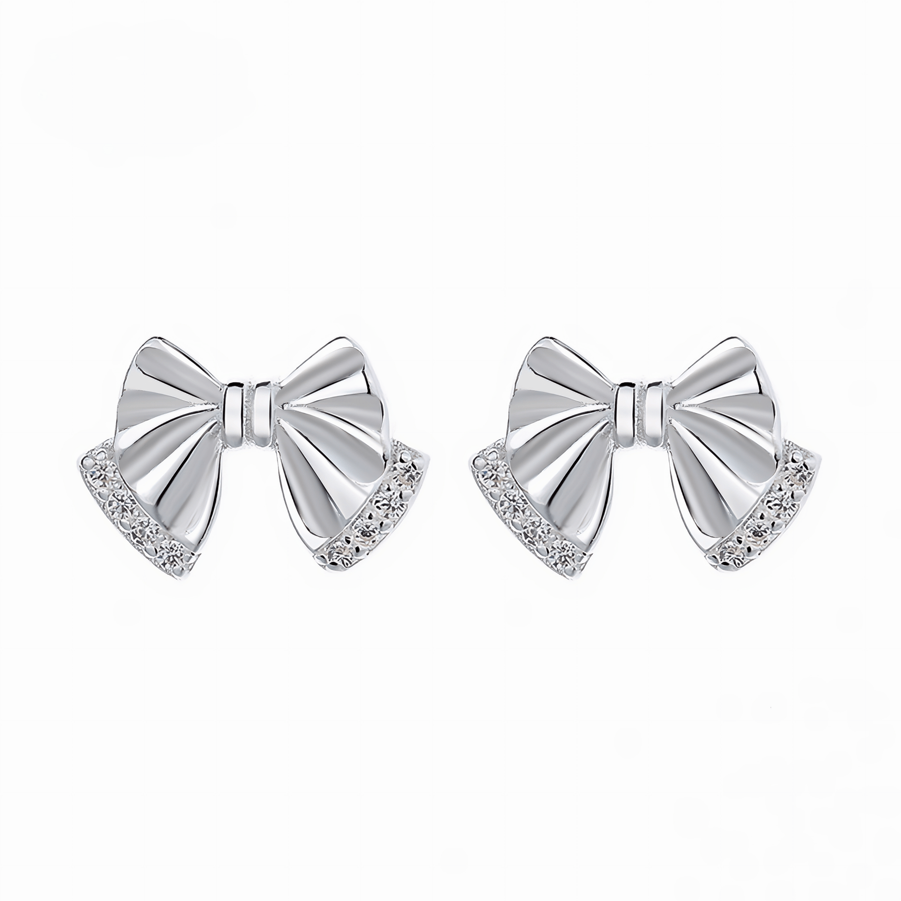 925 Sterling Silver Bow Stud Earrings with AAA Cubic Zirconia - NAFALUXE