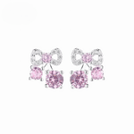 925 Sterling Silver Bow Stud Earrings with Pink AAA Cubic Zirconia Trio - NAFALUXE
