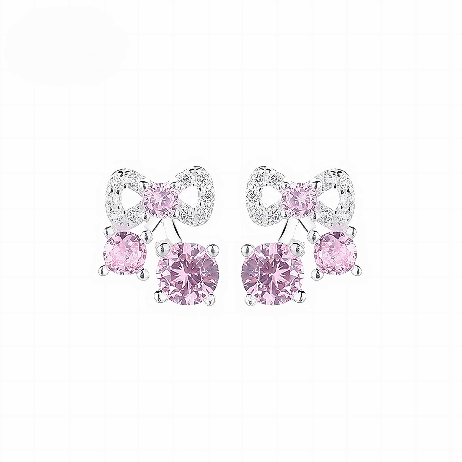 925 Sterling Silver Bow Stud Earrings with Pink AAA Cubic Zirconia Trio - NAFALUXE