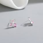 925 Sterling Silver Bow Stud Earrings with Pink AAA Cubic Zirconia Trio - NAFALUXE