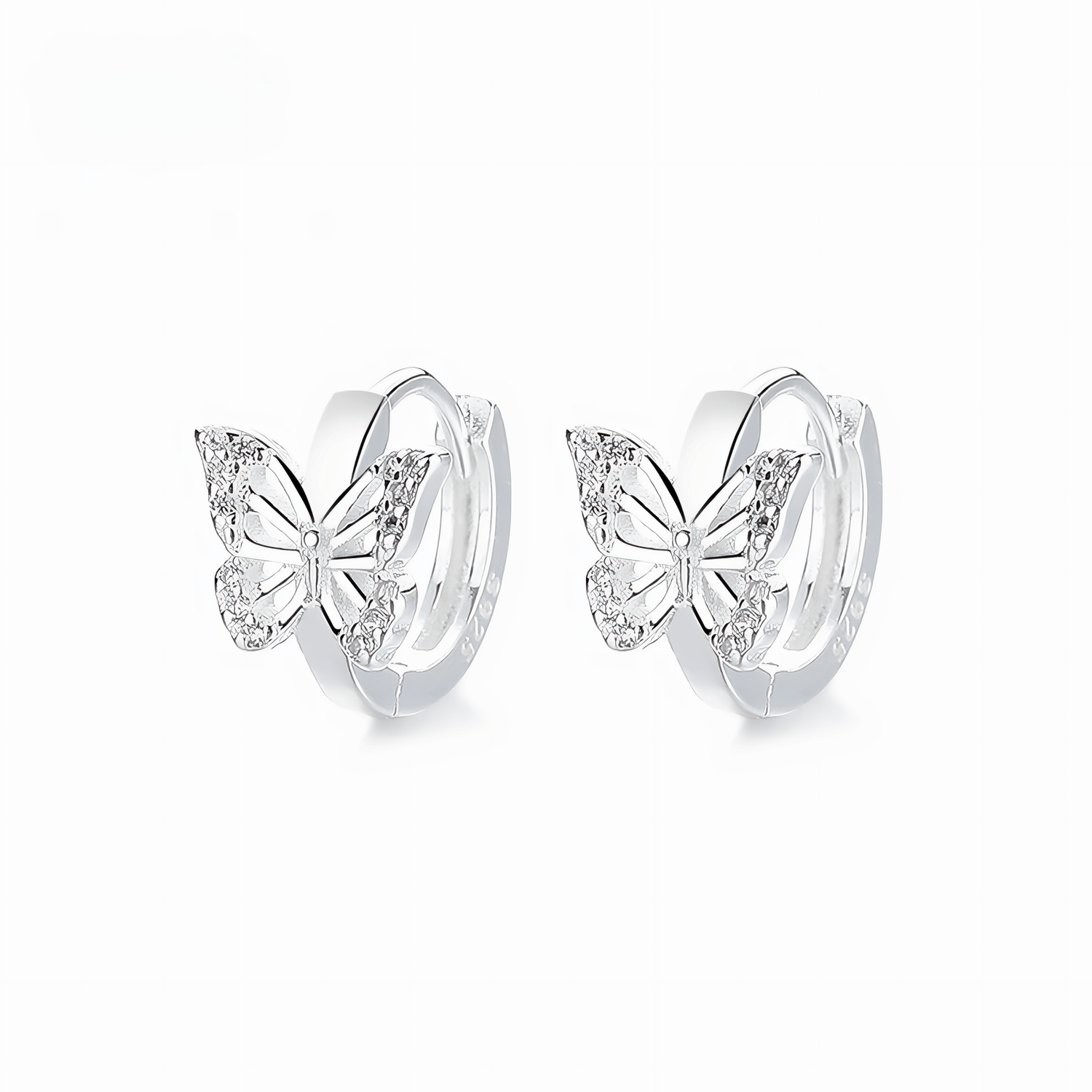 925 Sterling Silver Butterfly Huggie Hoop Earrings with Sparkling AAA Cubic Zirconia - NAFALUXE