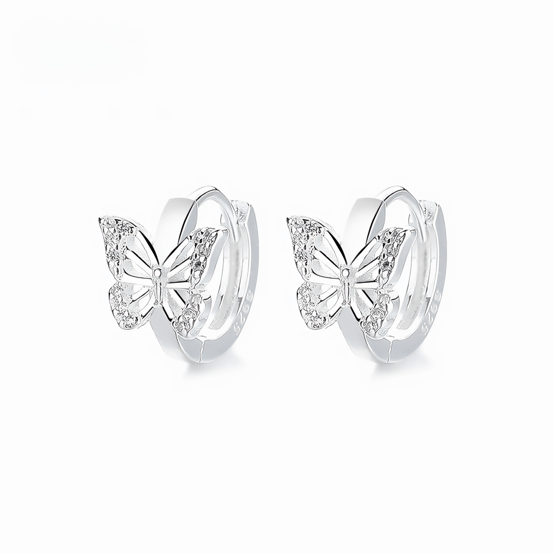 925 Sterling Silver Butterfly Huggie Hoop Earrings with Sparkling AAA Cubic Zirconia - NAFALUXE