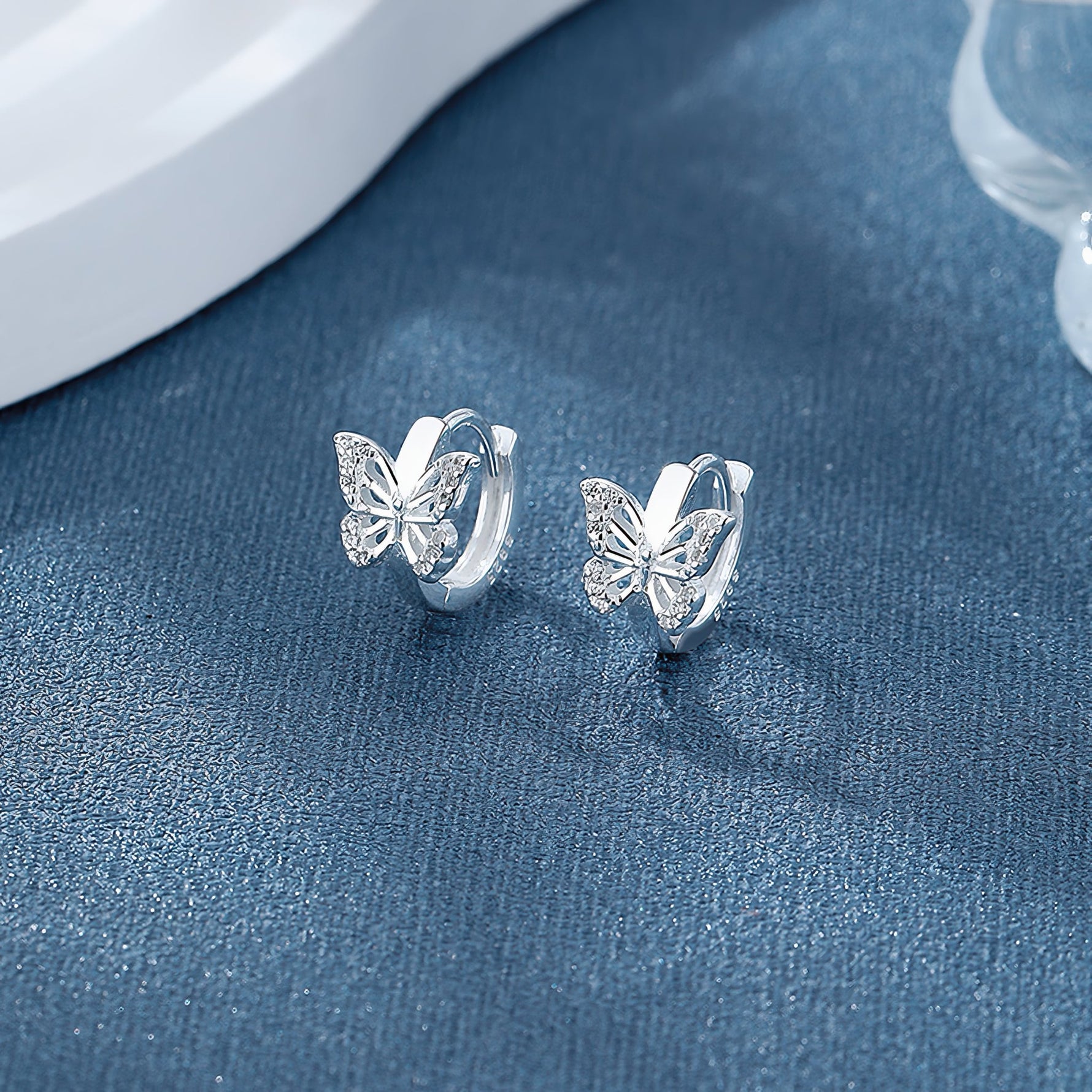 925 Sterling Silver Butterfly Huggie Hoop Earrings with Sparkling AAA Cubic Zirconia - NAFALUXE