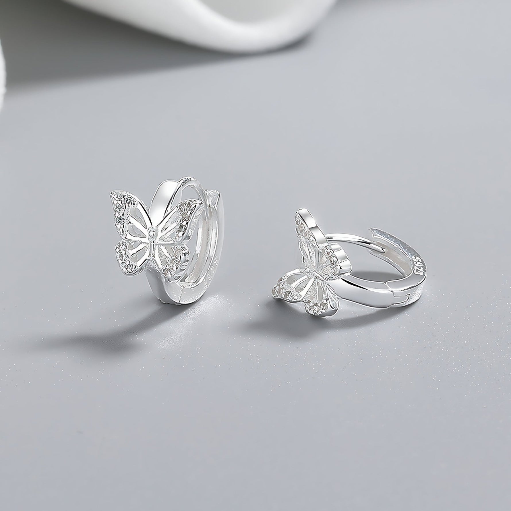 925 Sterling Silver Butterfly Huggie Hoop Earrings with Sparkling AAA Cubic Zirconia - NAFALUXE