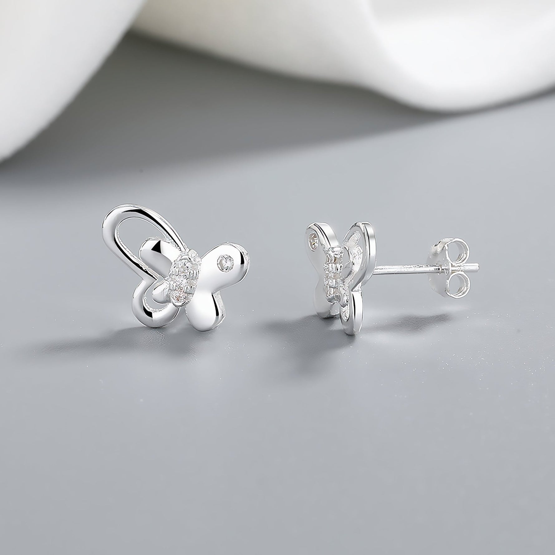 925 Sterling Silver Butterfly Stud Earrings with Sparkling AAA Cubic Zirconia - NAFALUXE
