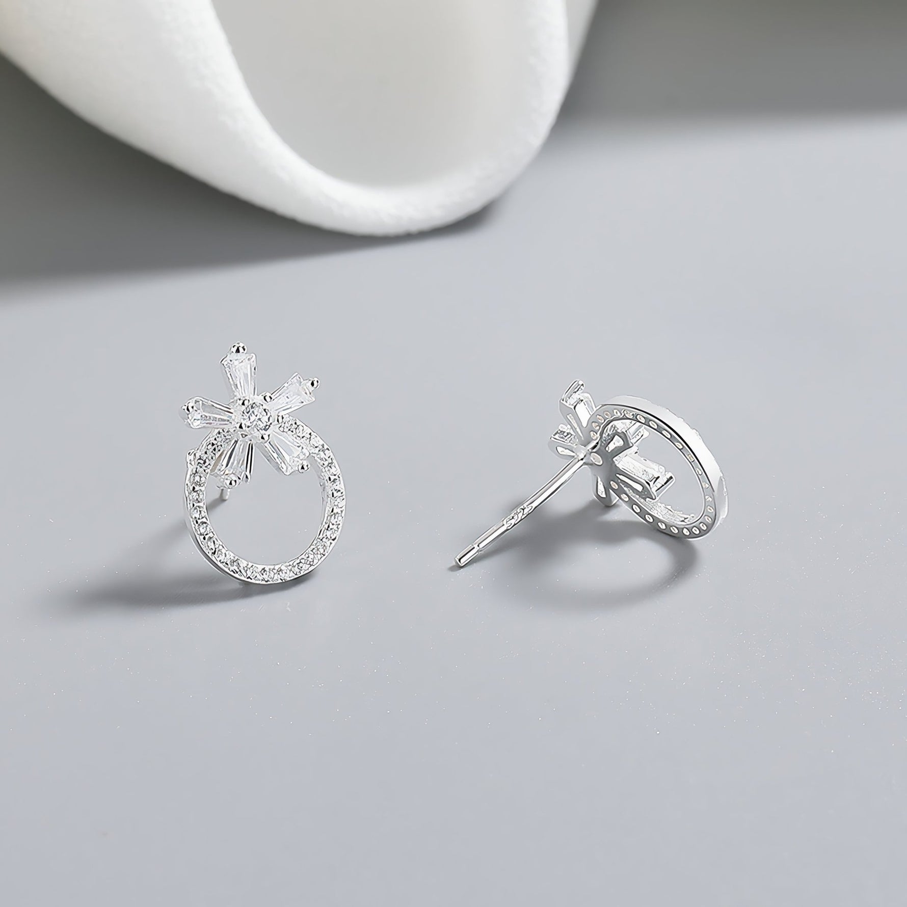 925 Sterling Silver Circle Drop Earrings with Starburst AAA Cubic Zirconia Design - NAFALUXE