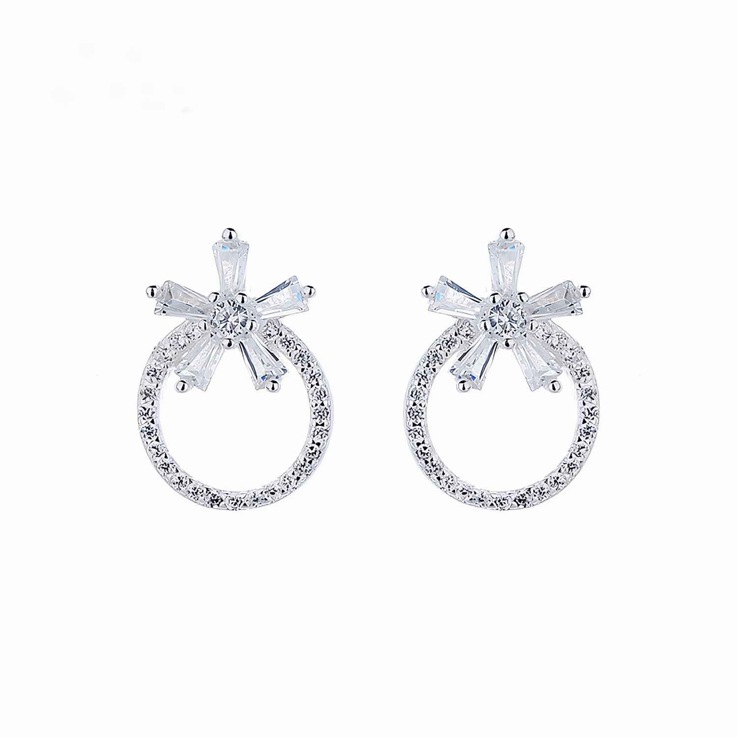 925 Sterling Silver Circle Drop Earrings with Starburst AAA Cubic Zirconia Design - NAFALUXE