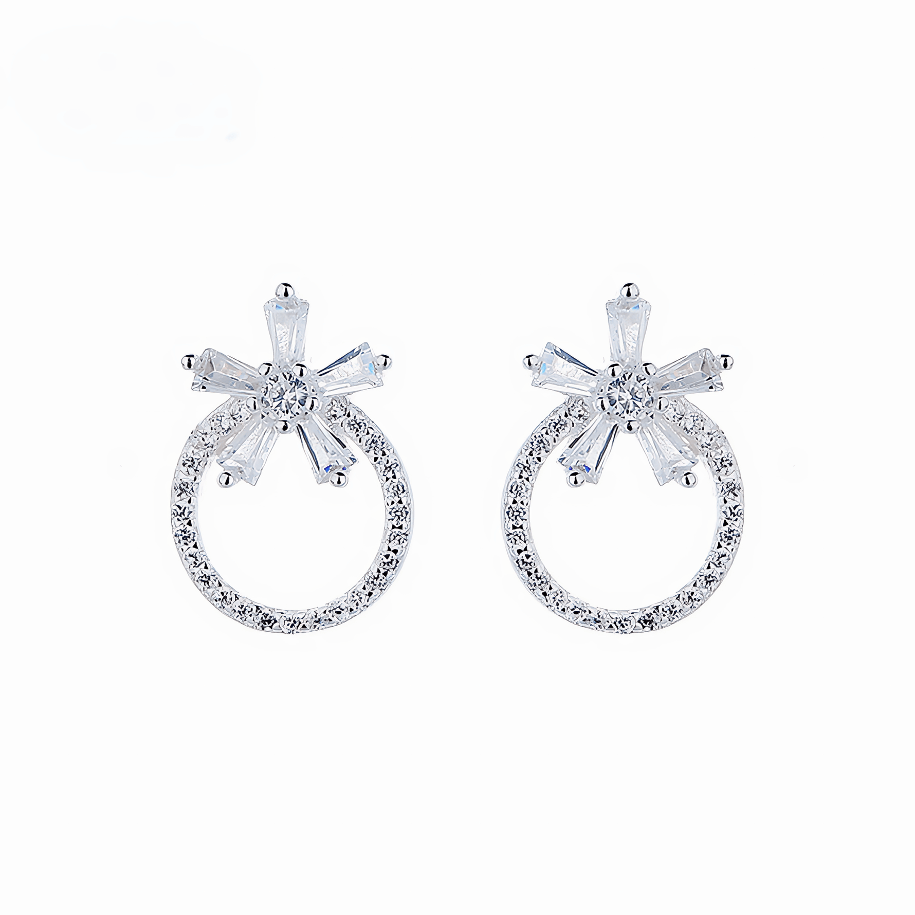 925 Sterling Silver Circle Drop Earrings with Starburst AAA Cubic Zirconia Design - NAFALUXE