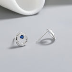 925 Sterling Silver Circle Stud Earrings with Blue AAA Cubic Zirconia Center - NAFALUXE