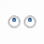 925 Sterling Silver Circle Stud Earrings with Blue AAA Cubic Zirconia Center - NAFALUXE
