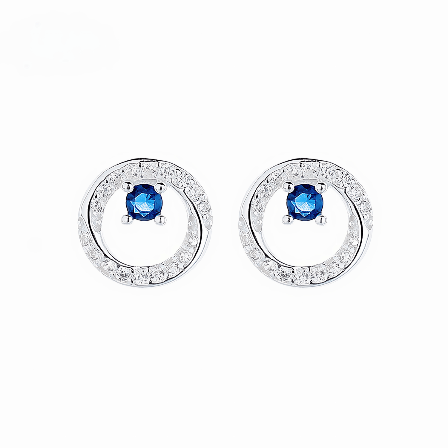 925 Sterling Silver Circle Stud Earrings with Blue AAA Cubic Zirconia Center - NAFALUXE