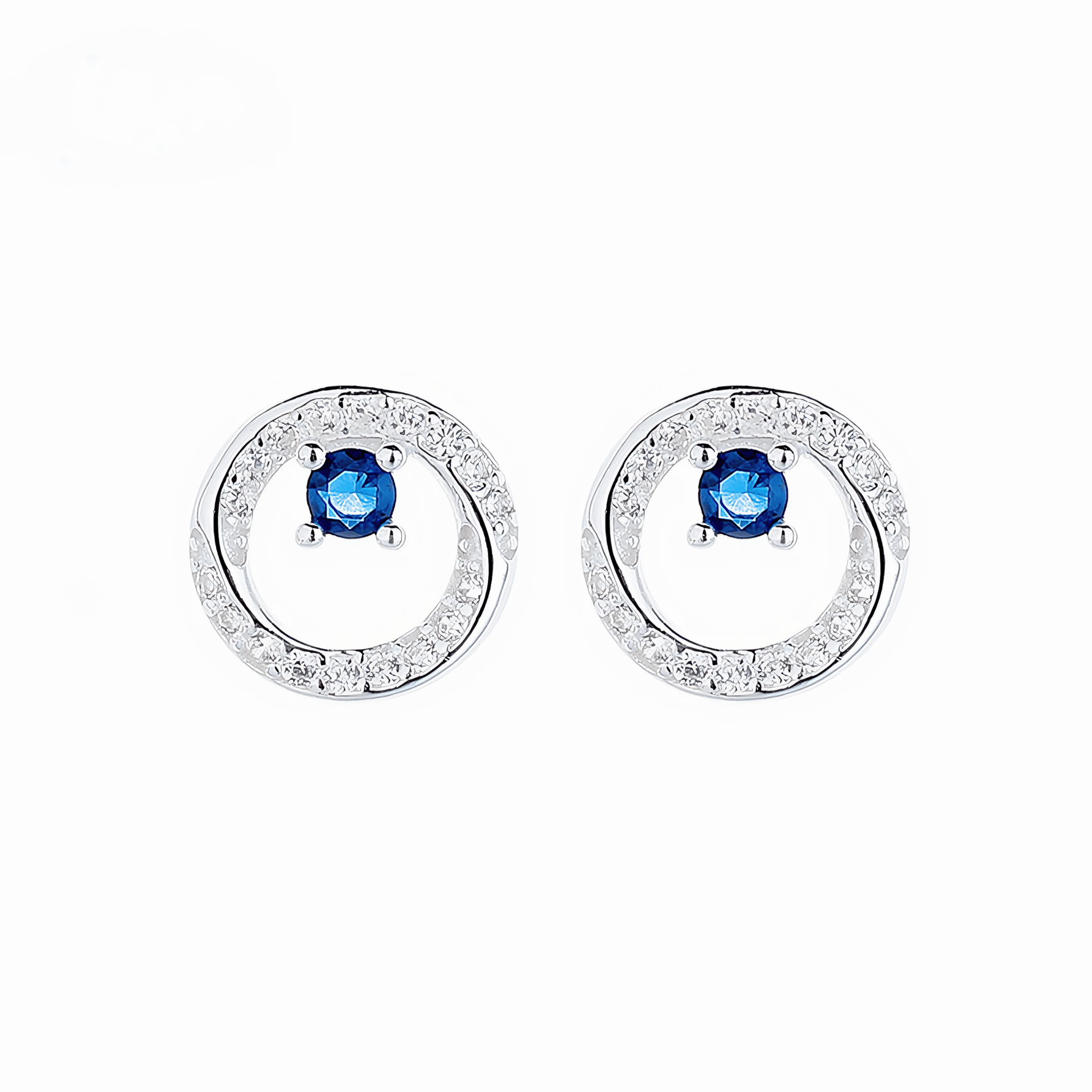 925 Sterling Silver Circle Stud Earrings with Blue AAA Cubic Zirconia Center - NAFALUXE