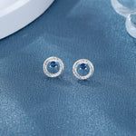 925 Sterling Silver Circle Stud Earrings with Blue AAA Cubic Zirconia Center - NAFALUXE