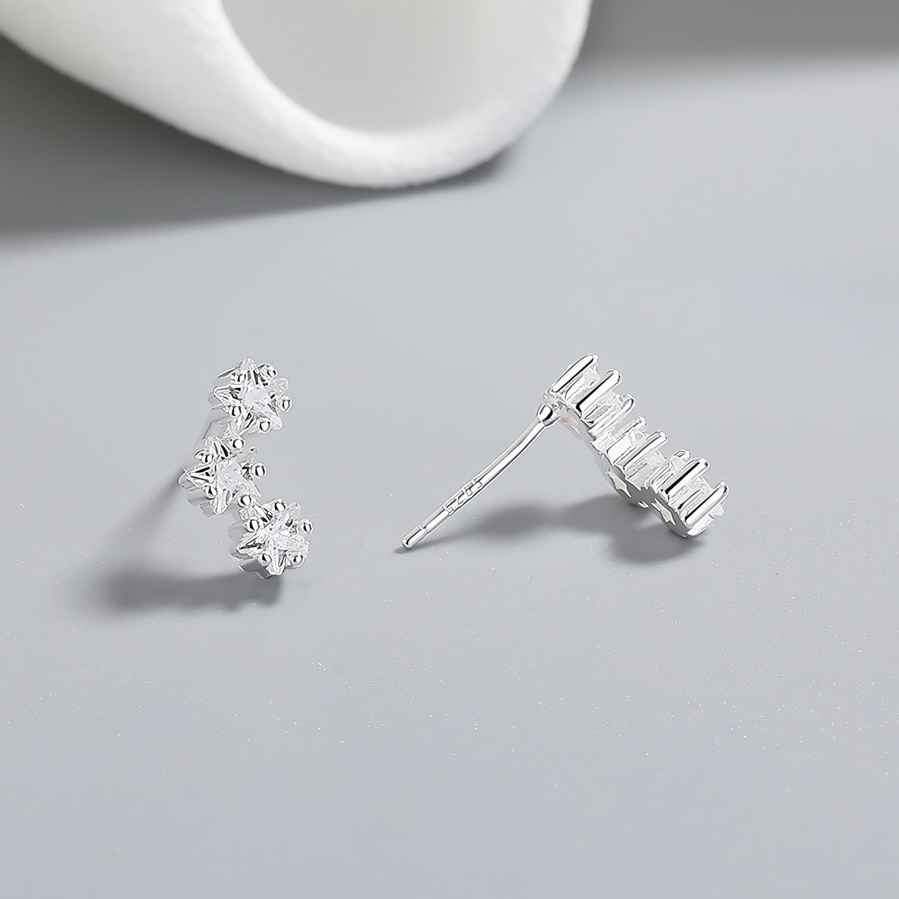 925 Sterling Silver Climber Earrings with Star - Shaped AAA Cubic Zirconia - NAFALUXE