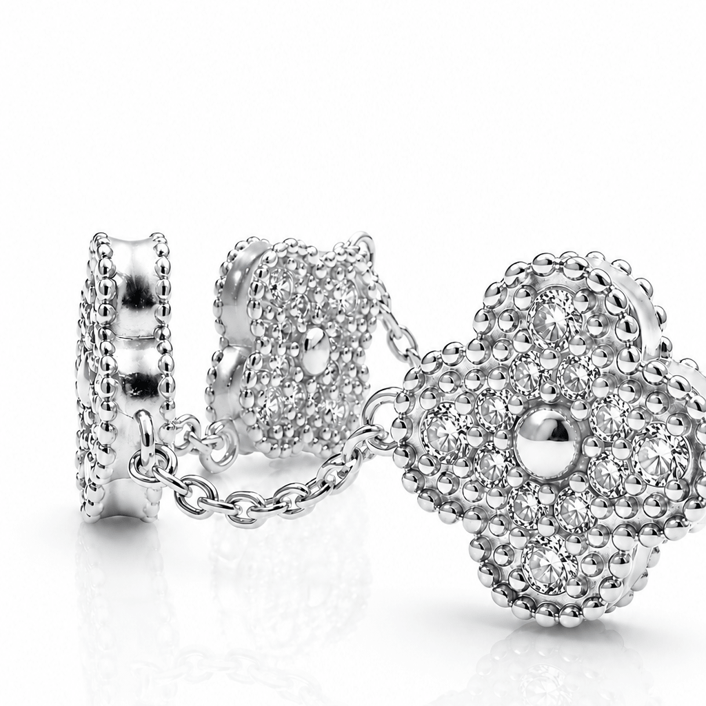 925 Sterling Silver Clover Bracelet with Zircon Stones - NAFALUXE