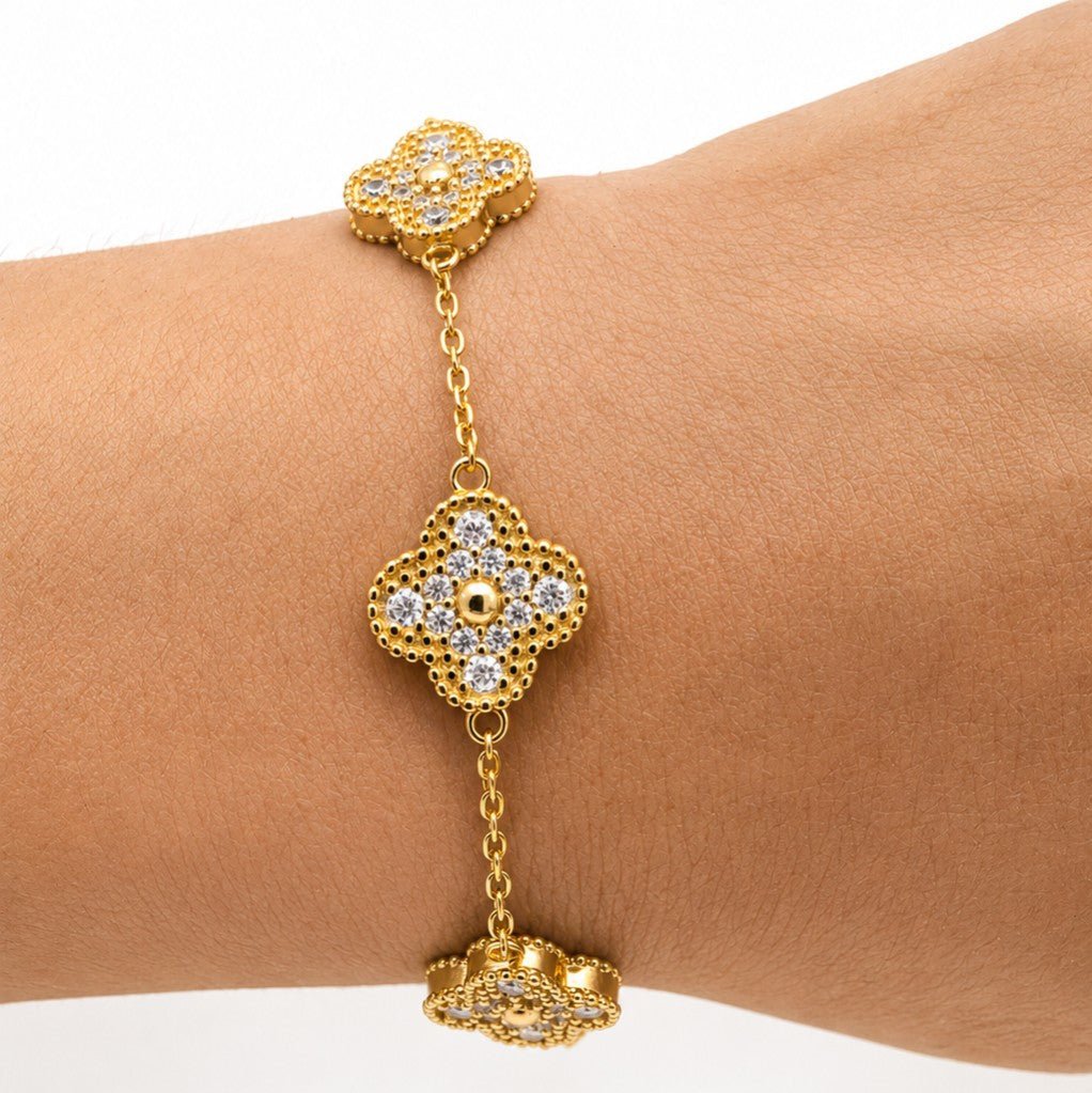925 Sterling Silver Clover Bracelet with Zircon Stones - NAFALUXE